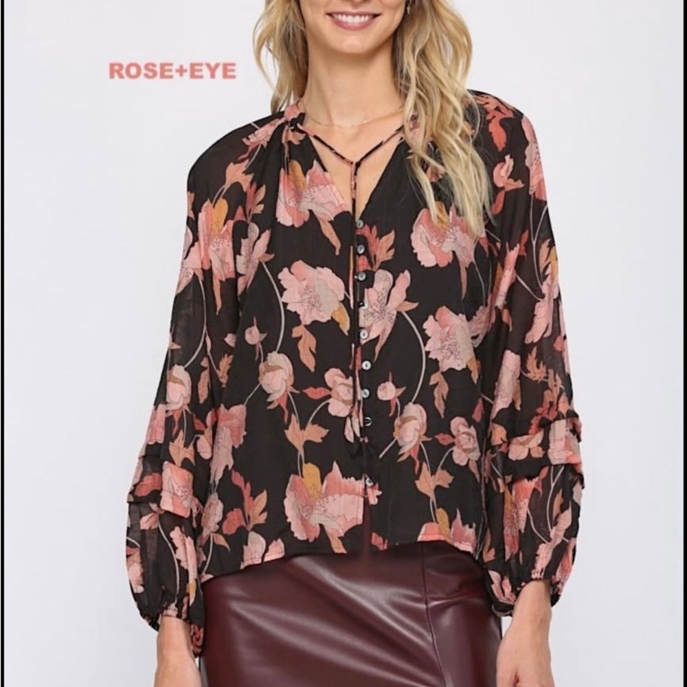 Fate NWT Black and Pink Floral Blouse with Relaxed Fit